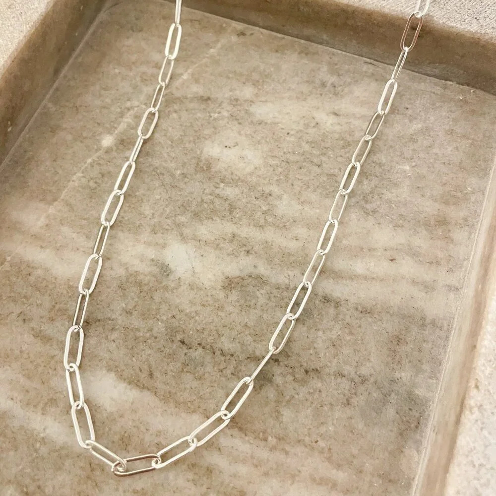925 Sterling Silver Paperclip Necklace Minimalist Stacking Layer Necklace - Picture 2 of 6